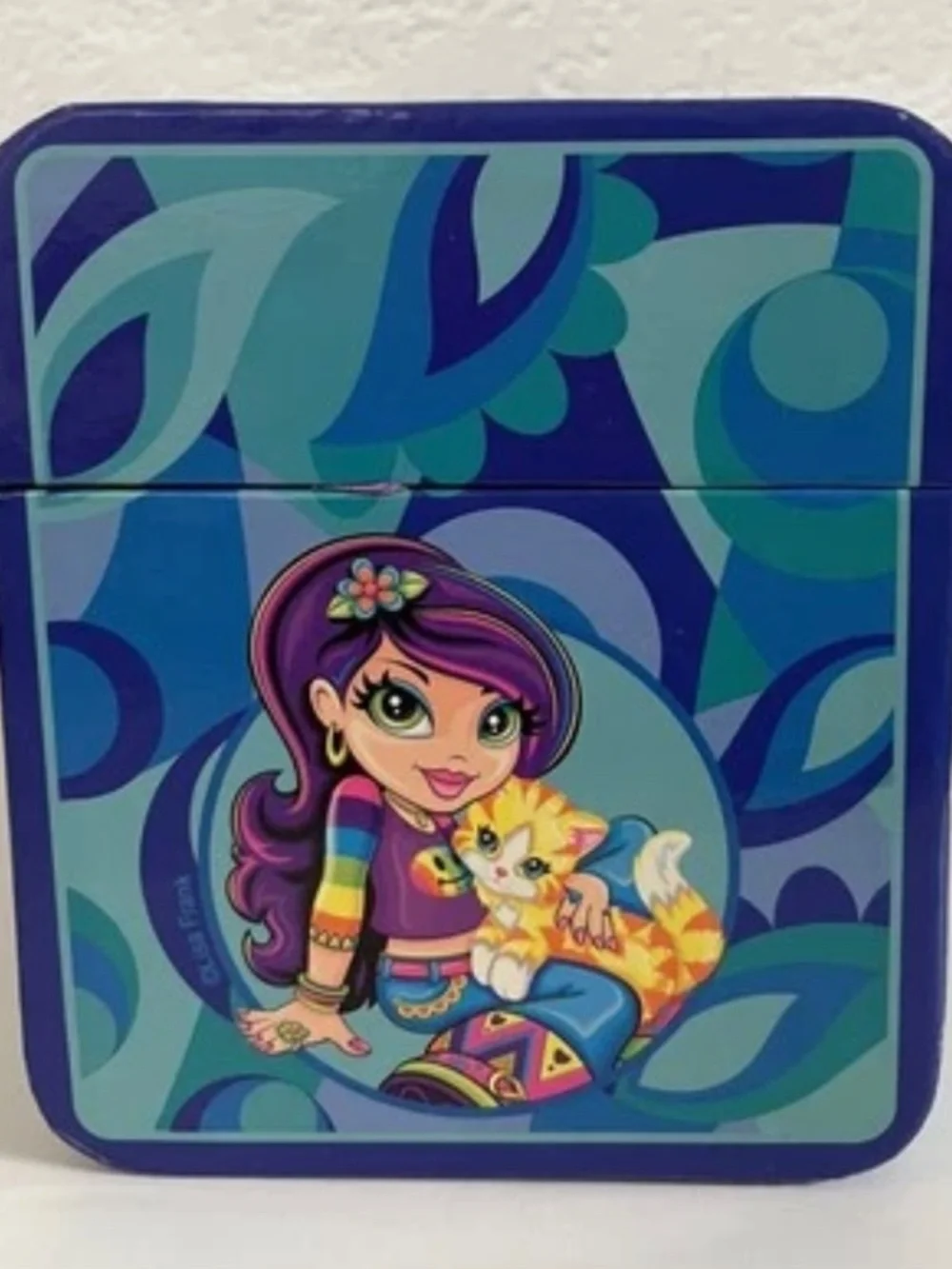 Lisa Frank RARE Vintage Valerie Girl & Kitty Trinket Box w/ Metal Handle & Latch